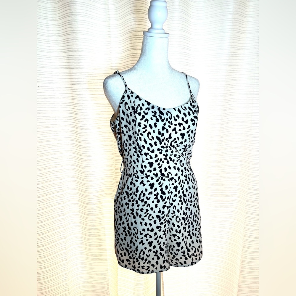 She + Sky Black and Off White Animal Print Shorts romper